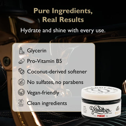 DandyMen Pomade – Strong Hold, High Shine, Hydrating Formula with Pro-Vitamin B5 – Tobacco Vanilla Scent – 4 oz Avelisse