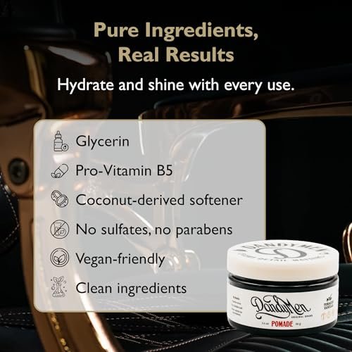 DandyMen Pomade – Strong Hold, High Shine, Hydrating Formula with Pro-Vitamin B5 – Tobacco Vanilla Scent – 4 oz Avelisse