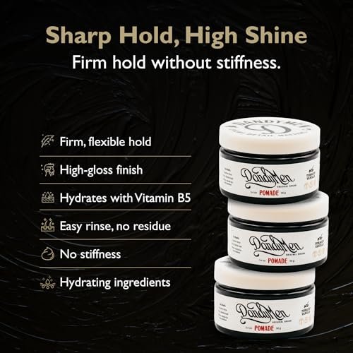 DandyMen Pomade – Strong Hold, High Shine, Hydrating Formula with Pro-Vitamin B5 – Tobacco Vanilla Scent – 4 oz Avelisse