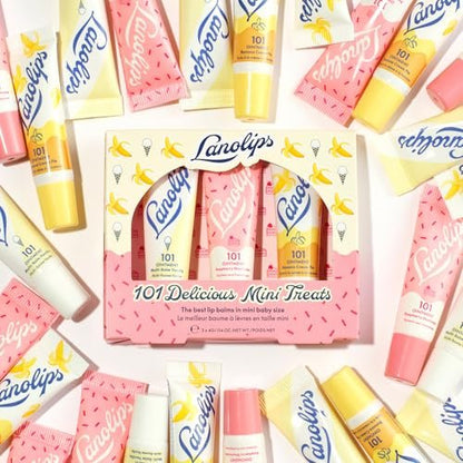 Lanolips 101 Delicious Mini Treats Gift Set - Limited Edition Lanolin Lip Balm Trio in Vanilla, Raspberry Shortcake & Banana Cream Pie Avelisse