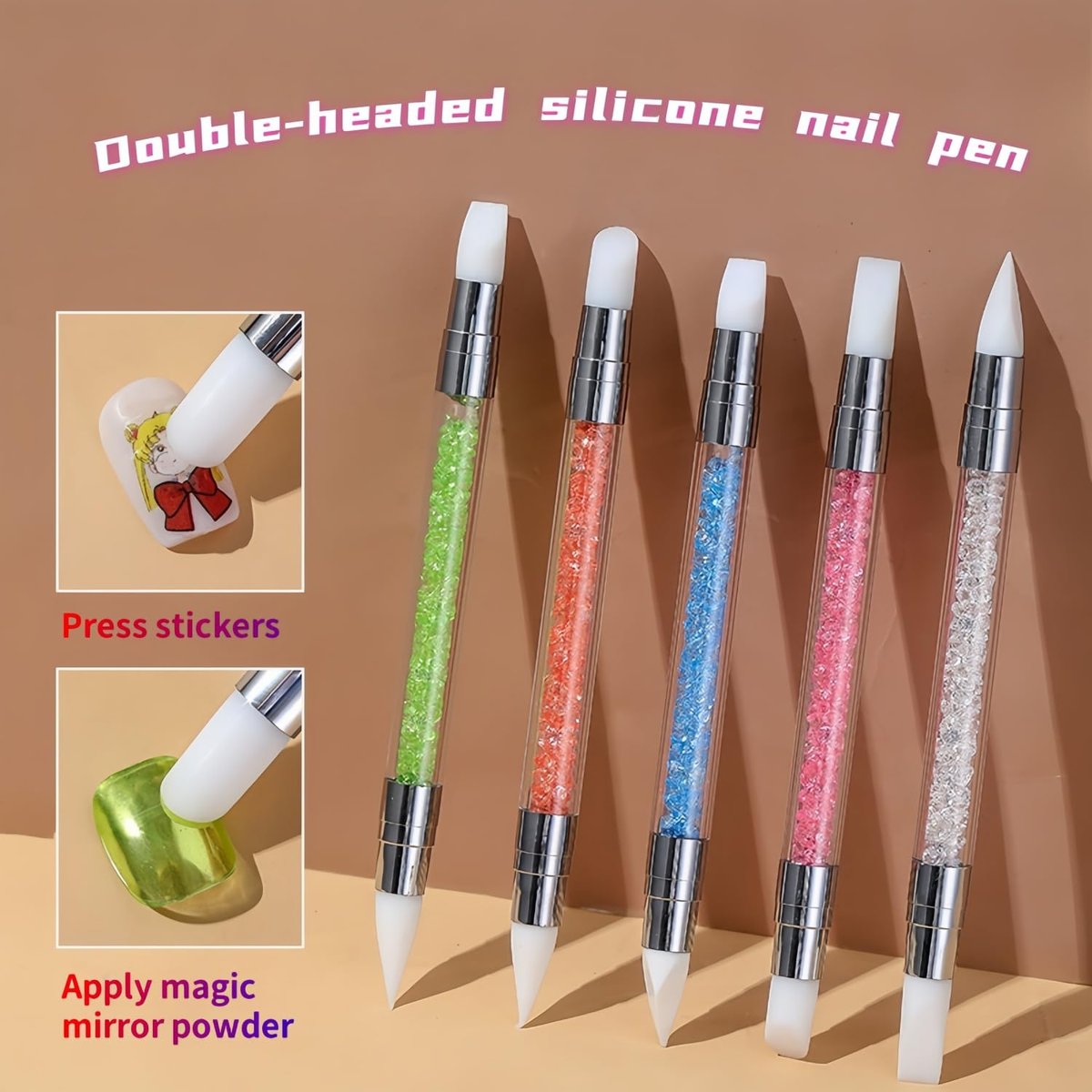 5-Piece Dual-Tipped Silicone Nail Art Pens Set - Professional 2-Way Dotting Tools for Resin, Foil, Carving & Drawing - Home & Salon Nail Design Kit - görsel 7
