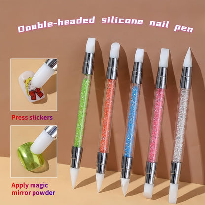 5-Piece Dual-Tipped Silicone Nail Art Pens Set - Professional 2-Way Dotting Tools for Resin, Foil, Carving & Drawing - Home & Salon Nail Design Kit