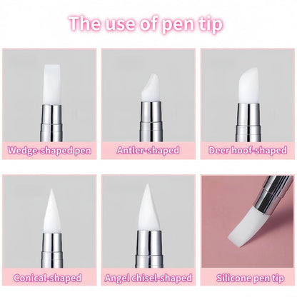 5-Piece Dual-Tipped Silicone Nail Art Pens Set - Professional 2-Way Dotting Tools for Resin, Foil, Carving & Drawing - Home & Salon Nail Design Kit