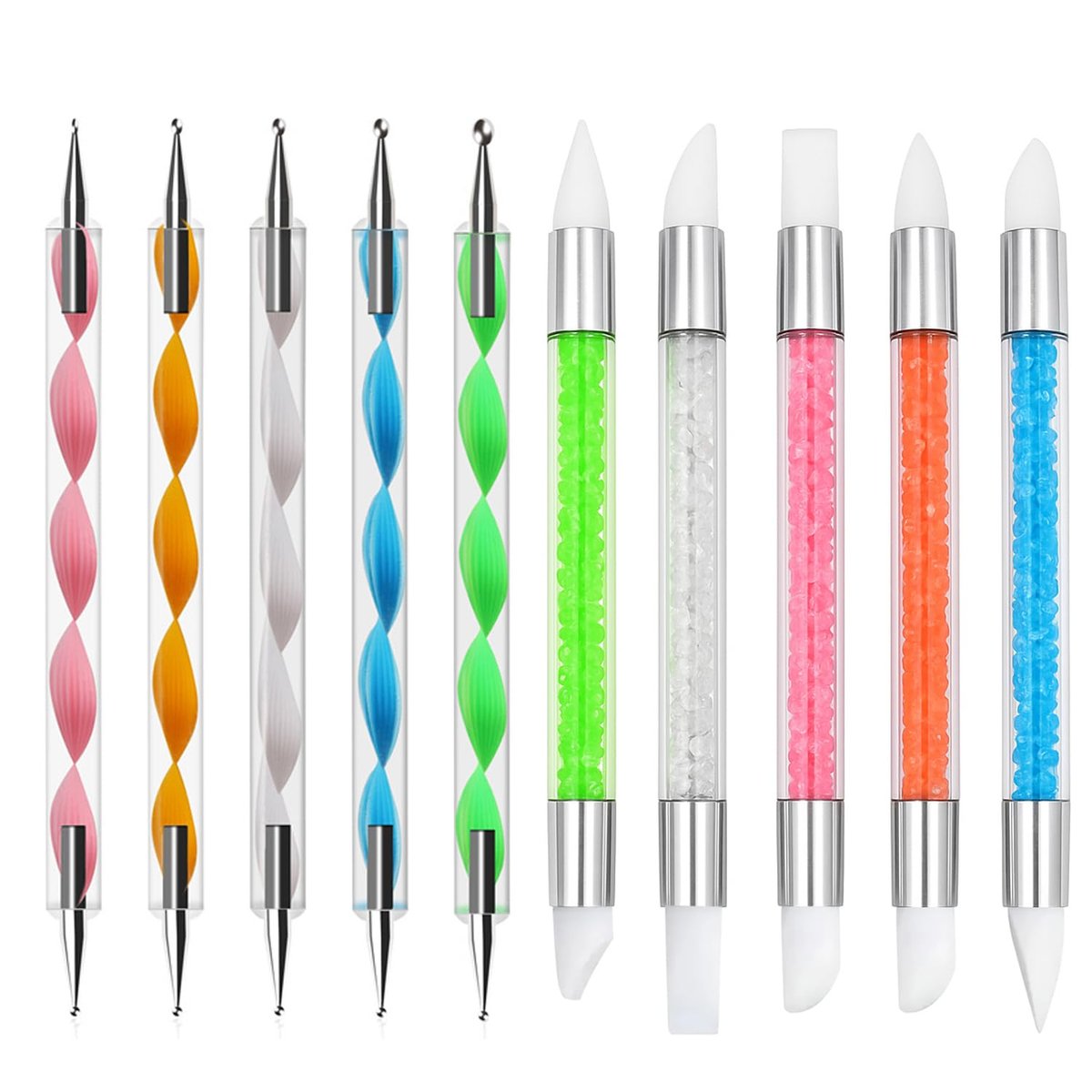 5-Piece Dual-Tipped Silicone Nail Art Pens Set - Professional 2-Way Dotting Tools for Resin, Foil, Carving & Drawing - Home & Salon Nail Design Kit - görsel 1