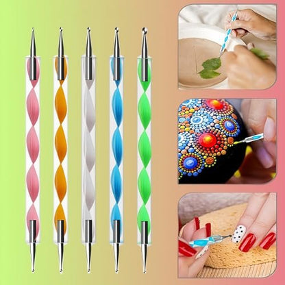 5-Piece Dual-Tipped Silicone Nail Art Pens Set - Professional 2-Way Dotting Tools for Resin, Foil, Carving & Drawing - Home & Salon Nail Design Kit