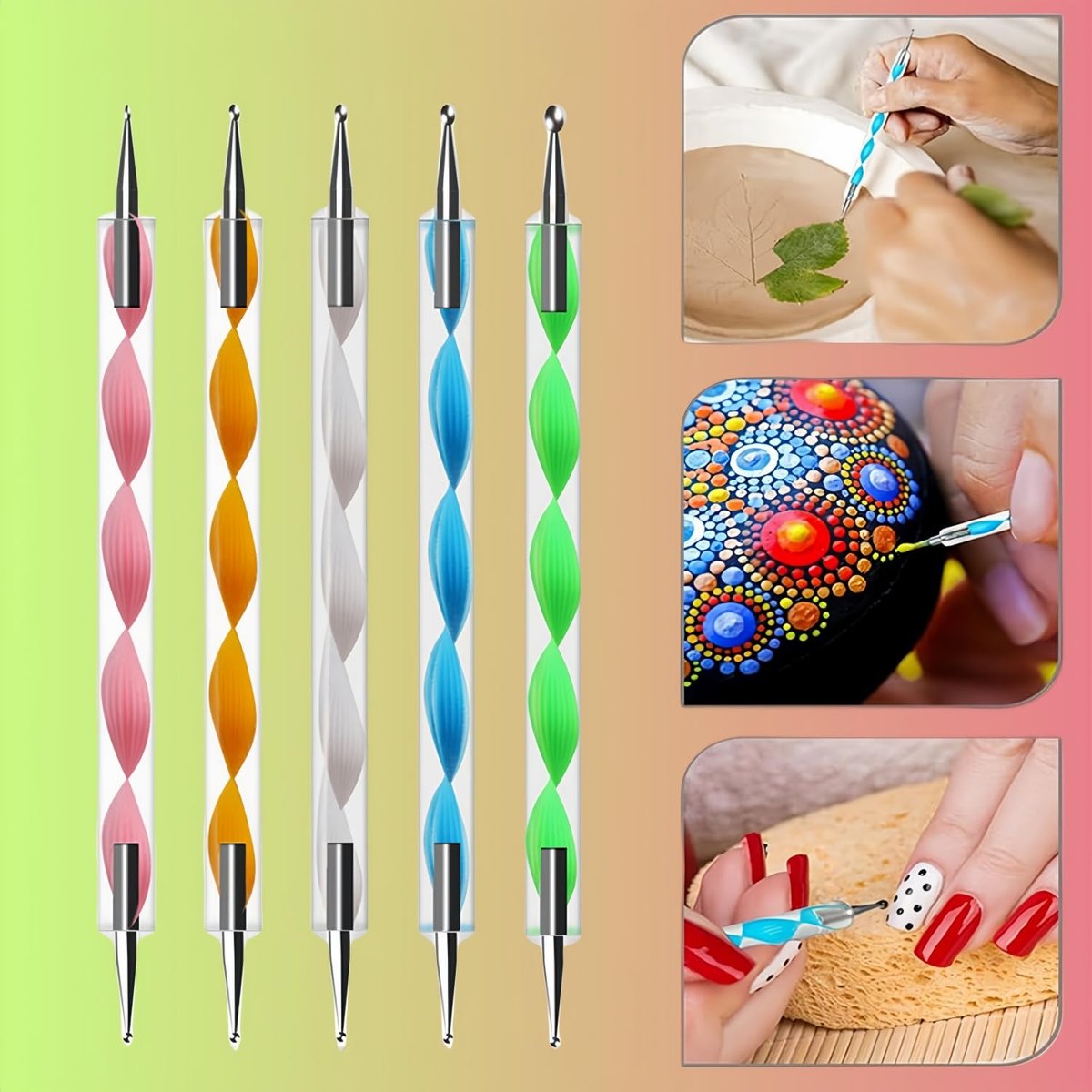 5-Piece Dual-Tipped Silicone Nail Art Pens Set - Professional 2-Way Dotting Tools for Resin, Foil, Carving & Drawing - Home & Salon Nail Design Kit - görsel 5