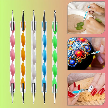 5-Piece Dual-Tipped Silicone Nail Art Pens Set - Professional 2-Way Dotting Tools for Resin, Foil, Carving & Drawing - Home & Salon Nail Design Kit