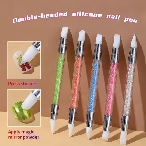 5-Piece Dual-Tipped Silicone Nail Art Pens Set - Professional 2-Way Dotting Tools for Resin, Foil, Carving & Drawing - Home & Salon Nail Design Kit - görsel 8