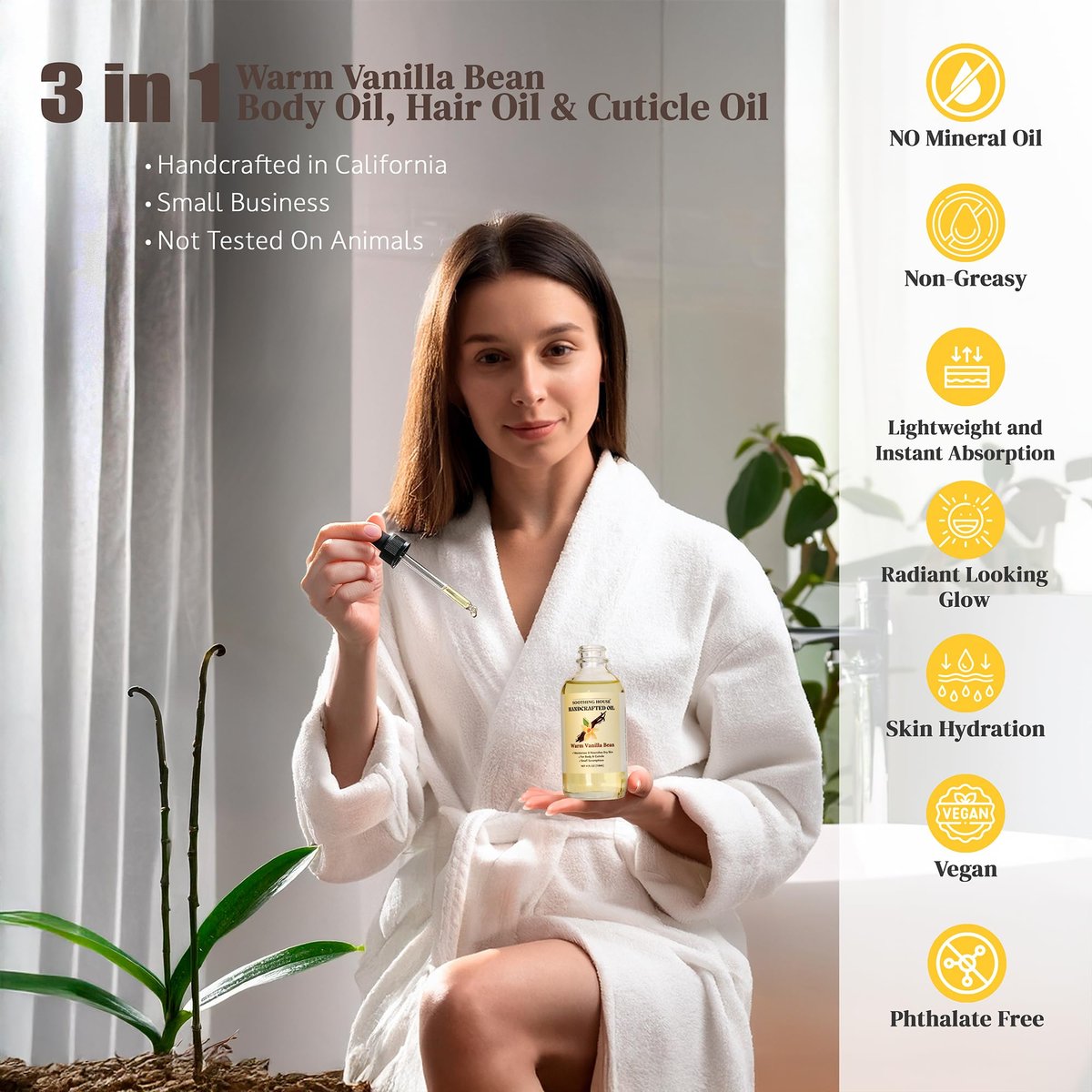 Soothing House Warm Vanilla Bean Body Oil - Moisturizing Body Oil with Almond & Jojoba Oil for Soft, Glowing Skin (4 fl oz) - görsel 9