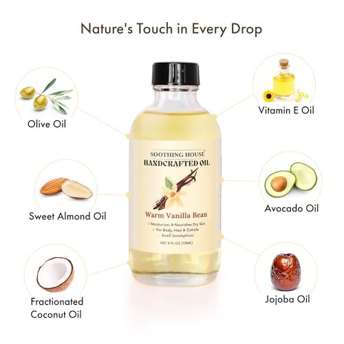 Soothing House Warm Vanilla Bean Body Oil - Moisturizing Body Oil with Almond & Jojoba Oil for Soft, Glowing Skin (4 fl oz) - görsel 14