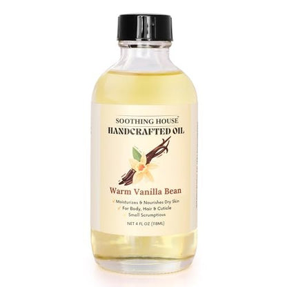 Soothing House Warm Vanilla Bean Body Oil - Moisturizing Body Oil with Almond & Jojoba Oil for Soft, Glowing Skin (4 fl oz)