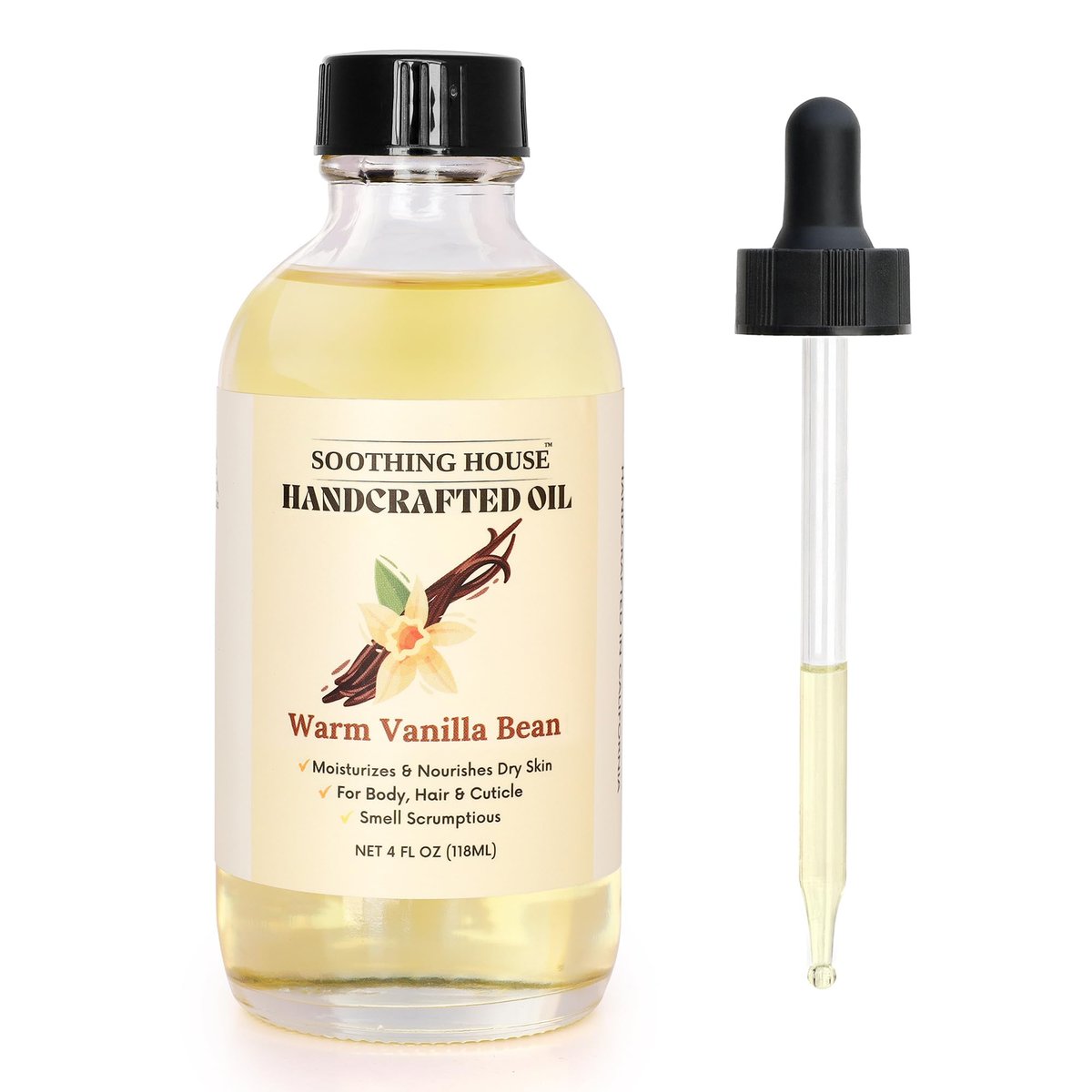 Soothing House Warm Vanilla Bean Body Oil - Moisturizing Body Oil with Almond & Jojoba Oil for Soft, Glowing Skin (4 fl oz) - görsel 1