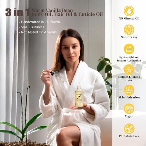 Soothing House Warm Vanilla Bean Body Oil - Moisturizing Body Oil with Almond & Jojoba Oil for Soft, Glowing Skin (4 fl oz) - görsel 10