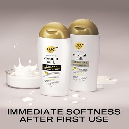 OGX Nourishing + Coconut Milk Shampoo & Conditioner & Extra Strength Damage Remedy + Coconut Miracle Oil Penetrating Hair Oil 3-Piece Hydration Set Avelisse