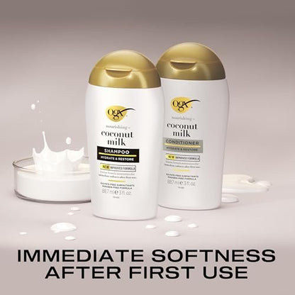 OGX Nourishing + Coconut Milk Shampoo & Conditioner & Extra Strength Damage Remedy + Coconut Miracle Oil Penetrating Hair Oil 3-Piece Hydration Set Avelisse