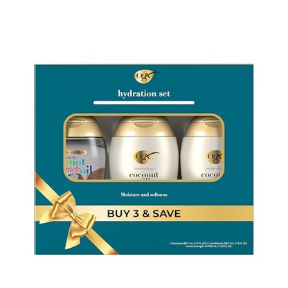 OGX Nourishing + Coconut Milk Shampoo & Conditioner & Extra Strength Damage Remedy + Coconut Miracle Oil Penetrating Hair Oil 3-Piece Hydration Set Avelisse