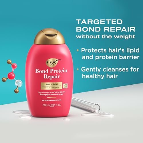 OGX Repair & Protect Bond Protein Repair Haircare Set - Lightweight Shampoo, Conditioner & 450°F Heat Protect Spray for Damaged Hair, 3 Items Avelisse