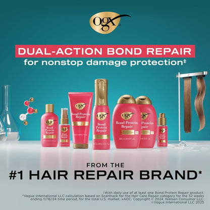 OGX Repair & Protect Bond Protein Repair Haircare Set - Lightweight Shampoo, Conditioner & 450°F Heat Protect Spray for Damaged Hair, 3 Items Avelisse