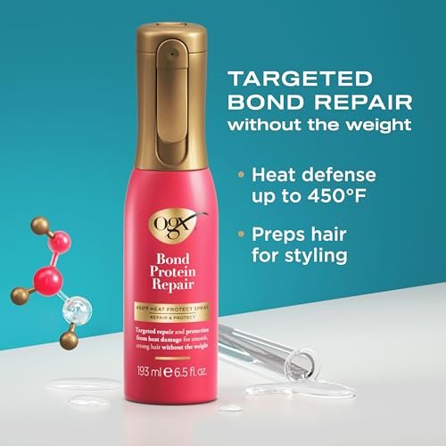 OGX Repair & Protect Bond Protein Repair Haircare Set - Lightweight Shampoo, Conditioner & 450°F Heat Protect Spray for Damaged Hair, 3 Items Avelisse
