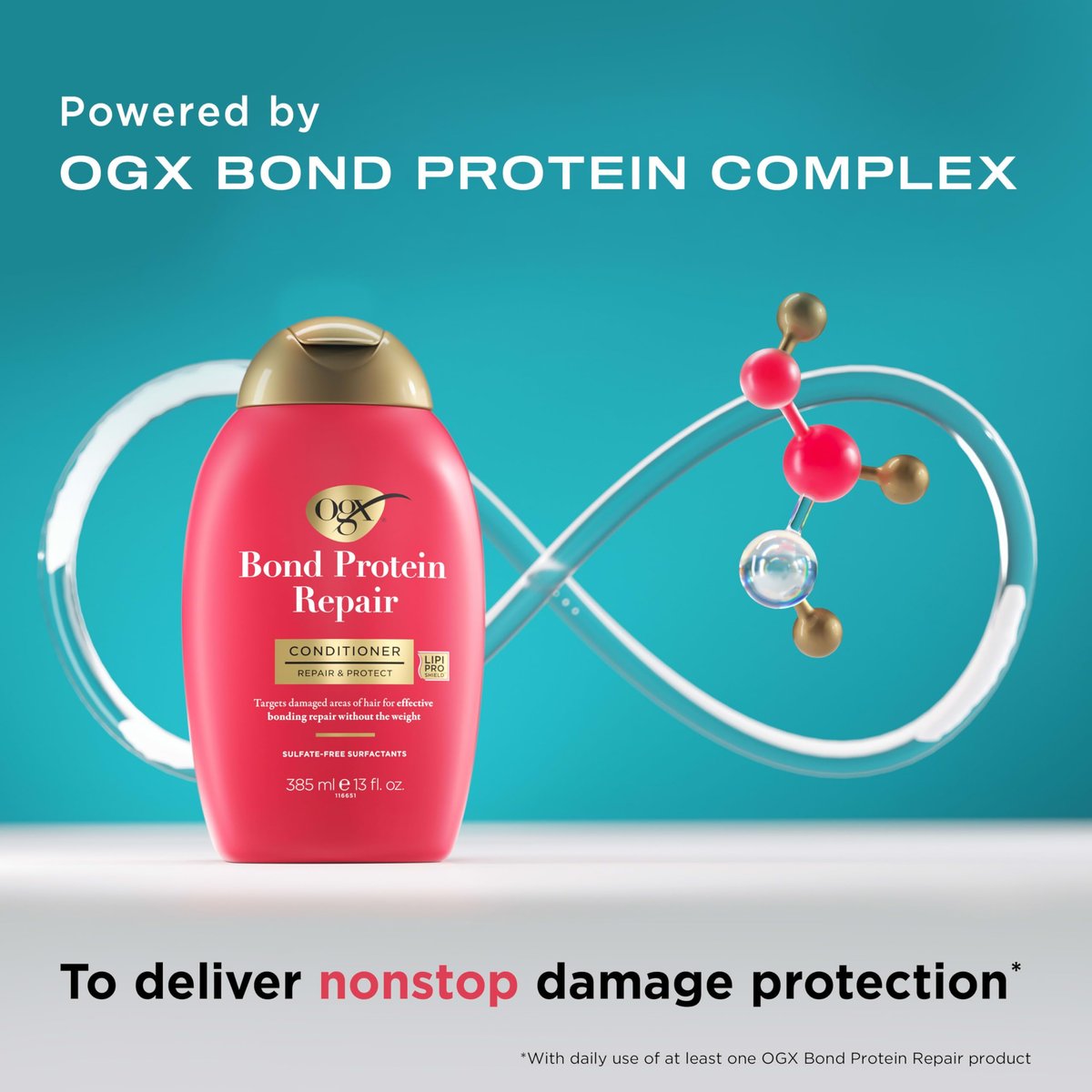 OGX Repair & Protect Bond Protein Repair Haircare Set - Lightweight Shampoo, Conditioner & 450°F Heat Protect Spray for Damaged Hair, 3 Items Avelisse