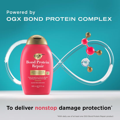 OGX Repair & Protect Bond Protein Repair Haircare Set - Lightweight Shampoo, Conditioner & 450°F Heat Protect Spray for Damaged Hair, 3 Items Avelisse