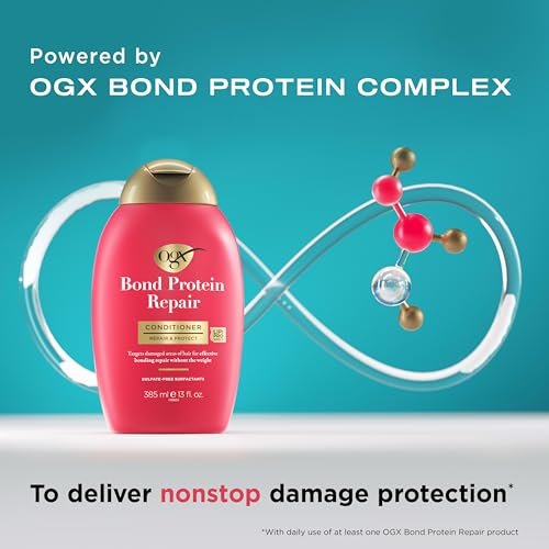 OGX Repair & Protect Bond Protein Repair Haircare Set - Lightweight Shampoo, Conditioner & 450°F Heat Protect Spray for Damaged Hair, 3 Items Avelisse