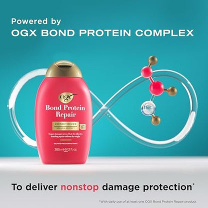 OGX Repair & Protect Bond Protein Repair Haircare Set - Lightweight Shampoo, Conditioner & 450°F Heat Protect Spray for Damaged Hair, 3 Items Avelisse