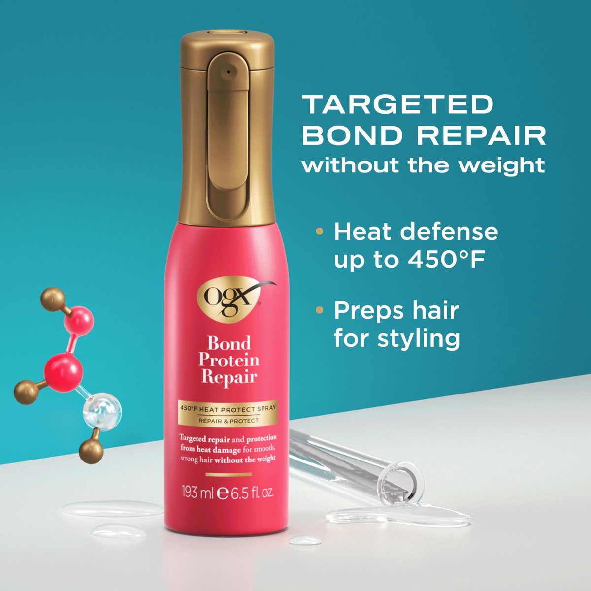 OGX Repair & Protect Bond Protein Repair Haircare Set - Lightweight Shampoo, Conditioner & 450°F Heat Protect Spray for Damaged Hair, 3 Items Avelisse