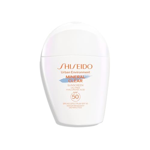 Shiseido Urban Environment Mineral Clear Sunscreen SPF 50 - Visibly Improves Skin Tone, Radiance, Wrinkles & Firmness - Water Resistant for 40 Minutes - Non-Comedogenic - 1 fl oz Avelisse
