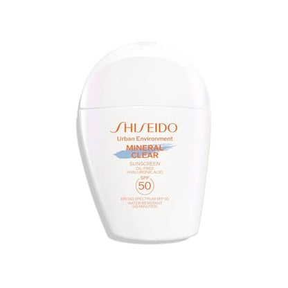 Shiseido Urban Environment Mineral Clear Sunscreen SPF 50 - Visibly Improves Skin Tone, Radiance, Wrinkles & Firmness - Water Resistant for 40 Minutes - Non-Comedogenic - 1 fl oz Avelisse