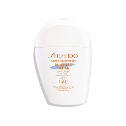 Shiseido Urban Environment Mineral Clear Sunscreen SPF 50 - Visibly Improves Skin Tone, Radiance, Wrinkles & Firmness - Water Resistant for 40 Minutes - Non-Comedogenic - 1 fl oz Avelisse