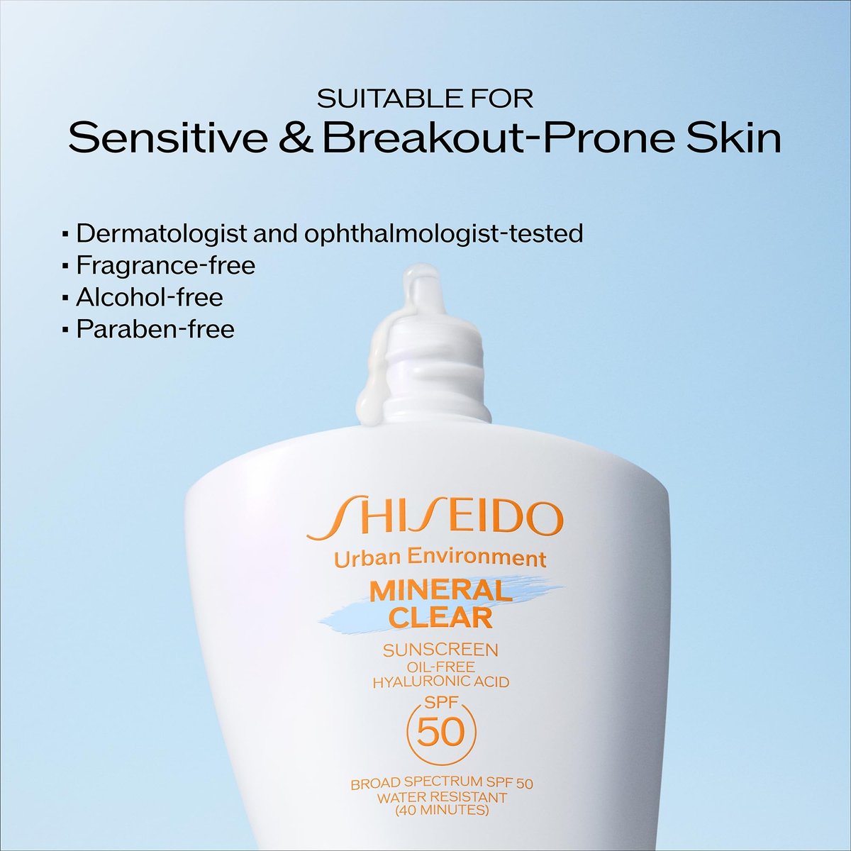 Shiseido Urban Environment Mineral Clear Sunscreen SPF 50 - Visibly Improves Skin Tone, Radiance, Wrinkles & Firmness - Water Resistant for 40 Minutes - Non-Comedogenic - 1 fl oz Avelisse