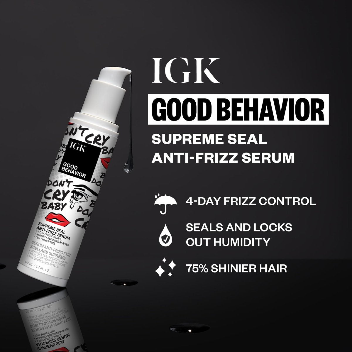 IGK Good Behavior Anti-Frizz Smoothing Serum – Shine, Humidity & Heat Protection for Dry Frizz-Prone Hair, 1.3 oz Avelisse
