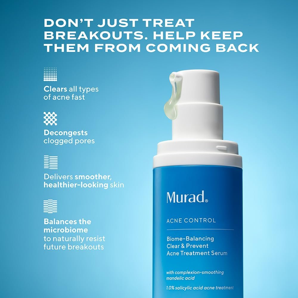 Murad Biome-Balancing Acne Treatment – Salicylic, Mandelic & Glutamic Acid Serum for Clearing Breakouts, Decongesting Pores & Balancing Skin Microbiome – 1.0 Fl Oz Avelisse