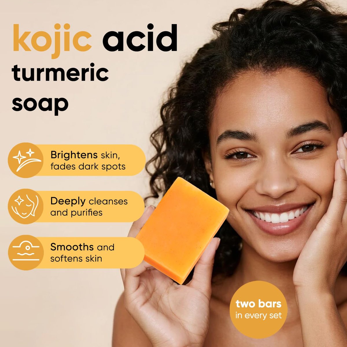 CADDISE Kojic Acid Turmeric Soap Bars – Dark Spot Remover & Skin Care, Handmade Face & Body Wash Bars with Niacinamide, Shea Butter, Tea Oil, Vitamin C (2 Pack, 8.5 Oz) - görsel 3