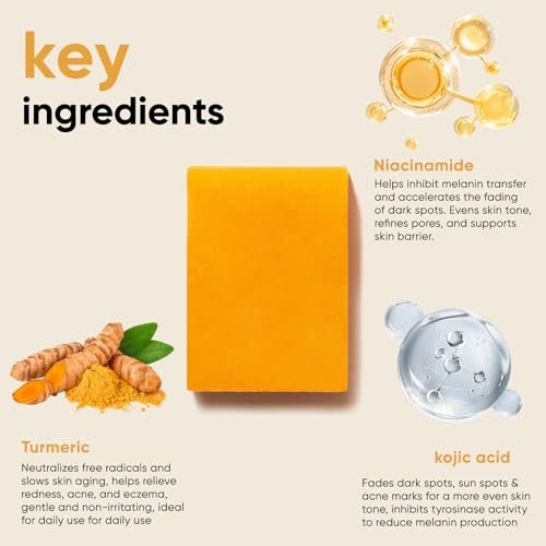 CADDISE Kojic Acid Turmeric Soap Bars – Dark Spot Remover & Skin Care, Handmade Face & Body Wash Bars with Niacinamide, Shea Butter, Tea Oil, Vitamin C (2 Pack, 8.5 Oz) - görsel 6