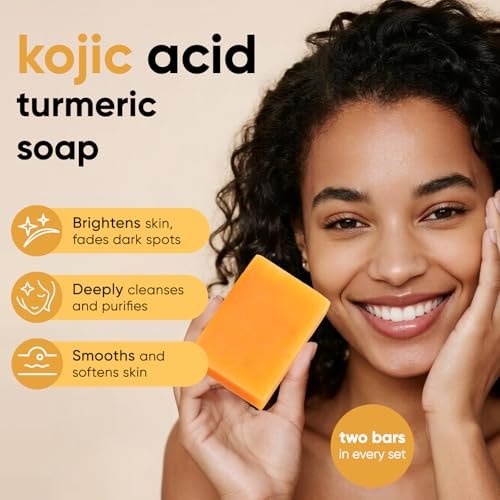 CADDISE Kojic Acid Turmeric Soap Bars – Dark Spot Remover & Skin Care, Handmade Face & Body Wash Bars with Niacinamide, Shea Butter, Tea Oil, Vitamin C (2 Pack, 8.5 Oz) - görsel 4
