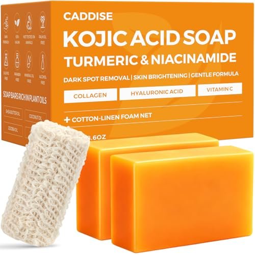 CADDISE Kojic Acid Turmeric Soap Bars – Dark Spot Remover & Skin Care, Handmade Face & Body Wash Bars with Niacinamide, Shea Butter, Tea Oil, Vitamin C (2 Pack, 8.5 Oz) - görsel 2