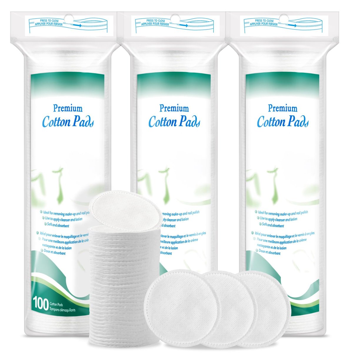 Premium Cotton Rounds for Face, 300 Count Makeup Remover Pads, 100% Pure & Natural Facial Cleansing Round Pads, Soft, Hypoallergenic, Lint-Free, Highly Absorbent - görsel 2