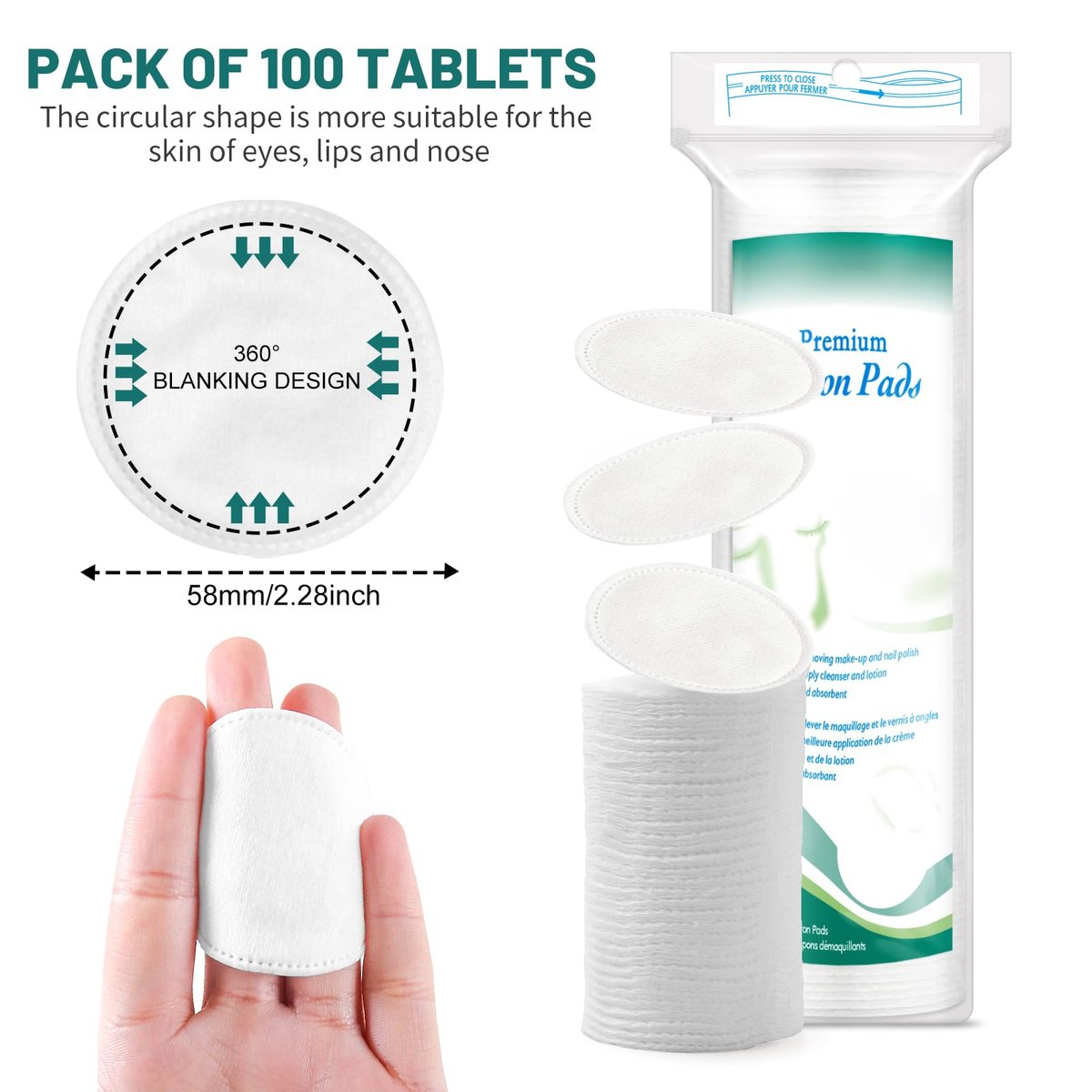 Premium Cotton Rounds for Face, 300 Count Makeup Remover Pads, 100% Pure & Natural Facial Cleansing Round Pads, Soft, Hypoallergenic, Lint-Free, Highly Absorbent - görsel 10
