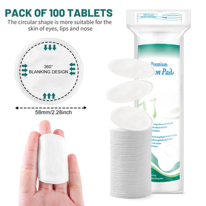 Premium Cotton Rounds for Face, 300 Count Makeup Remover Pads, 100% Pure & Natural Facial Cleansing Round Pads, Soft, Hypoallergenic, Lint-Free, Highly Absorbent