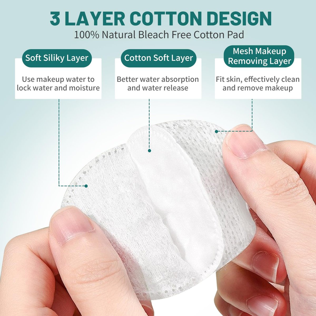 Premium Cotton Rounds for Face, 300 Count Makeup Remover Pads, 100% Pure & Natural Facial Cleansing Round Pads, Soft, Hypoallergenic, Lint-Free, Highly Absorbent - görsel 4