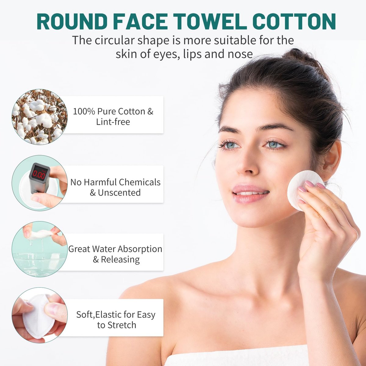 Premium Cotton Rounds for Face, 300 Count Makeup Remover Pads, 100% Pure & Natural Facial Cleansing Round Pads, Soft, Hypoallergenic, Lint-Free, Highly Absorbent - görsel 8