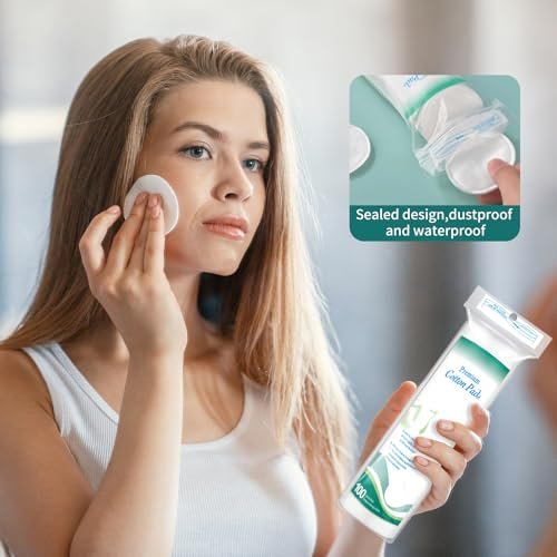 Premium Cotton Rounds for Face, 300 Count Makeup Remover Pads, 100% Pure & Natural Facial Cleansing Round Pads, Soft, Hypoallergenic, Lint-Free, Highly Absorbent - görsel 11