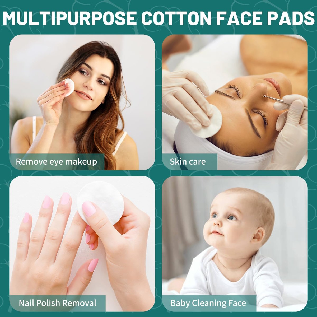 Premium Cotton Rounds for Face, 300 Count Makeup Remover Pads, 100% Pure & Natural Facial Cleansing Round Pads, Soft, Hypoallergenic, Lint-Free, Highly Absorbent - görsel 14