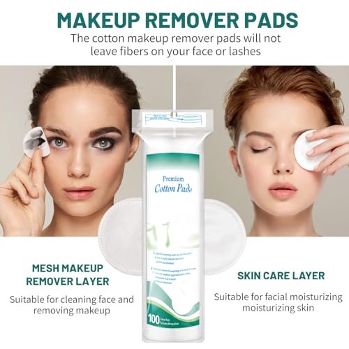Premium Cotton Rounds for Face, 300 Count Makeup Remover Pads, 100% Pure & Natural Facial Cleansing Round Pads, Soft, Hypoallergenic, Lint-Free, Highly Absorbent - görsel 5