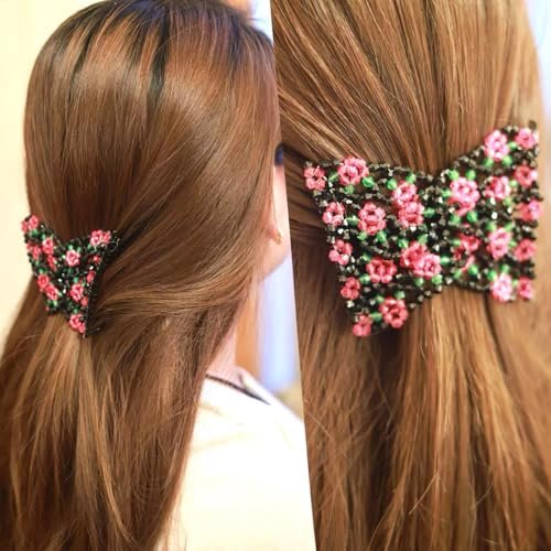Qvunwlin 2 Pcs Stretchy Beaded Women Hair Combs - Multicolor Magic Bun Maker Elastic Hair Clips for Thick Hair - görsel 16