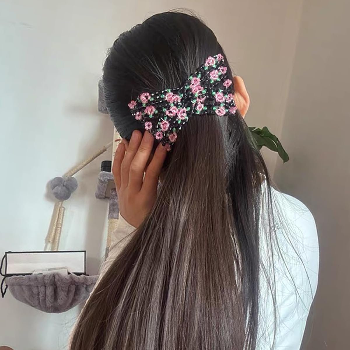 Qvunwlin 2 Pcs Stretchy Beaded Women Hair Combs - Multicolor Magic Bun Maker Elastic Hair Clips for Thick Hair - görsel 13