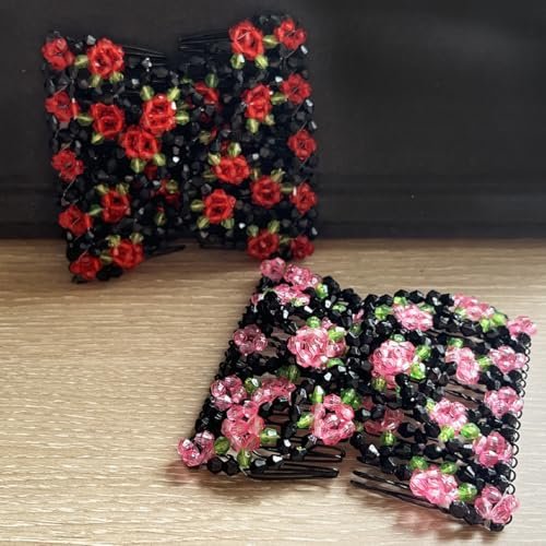 Qvunwlin 2 Pcs Stretchy Beaded Women Hair Combs - Multicolor Magic Bun Maker Elastic Hair Clips for Thick Hair - görsel 12