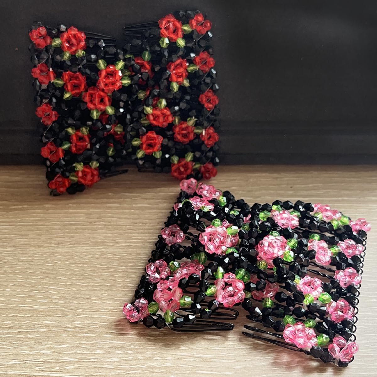 Qvunwlin 2 Pcs Stretchy Beaded Women Hair Combs - Multicolor Magic Bun Maker Elastic Hair Clips for Thick Hair - görsel 11